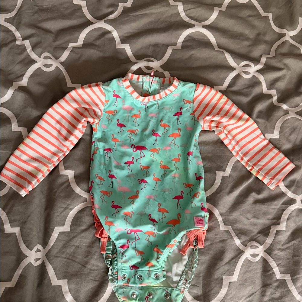 Ruffle Butts Aqua and Coral Baby Bodysuit
